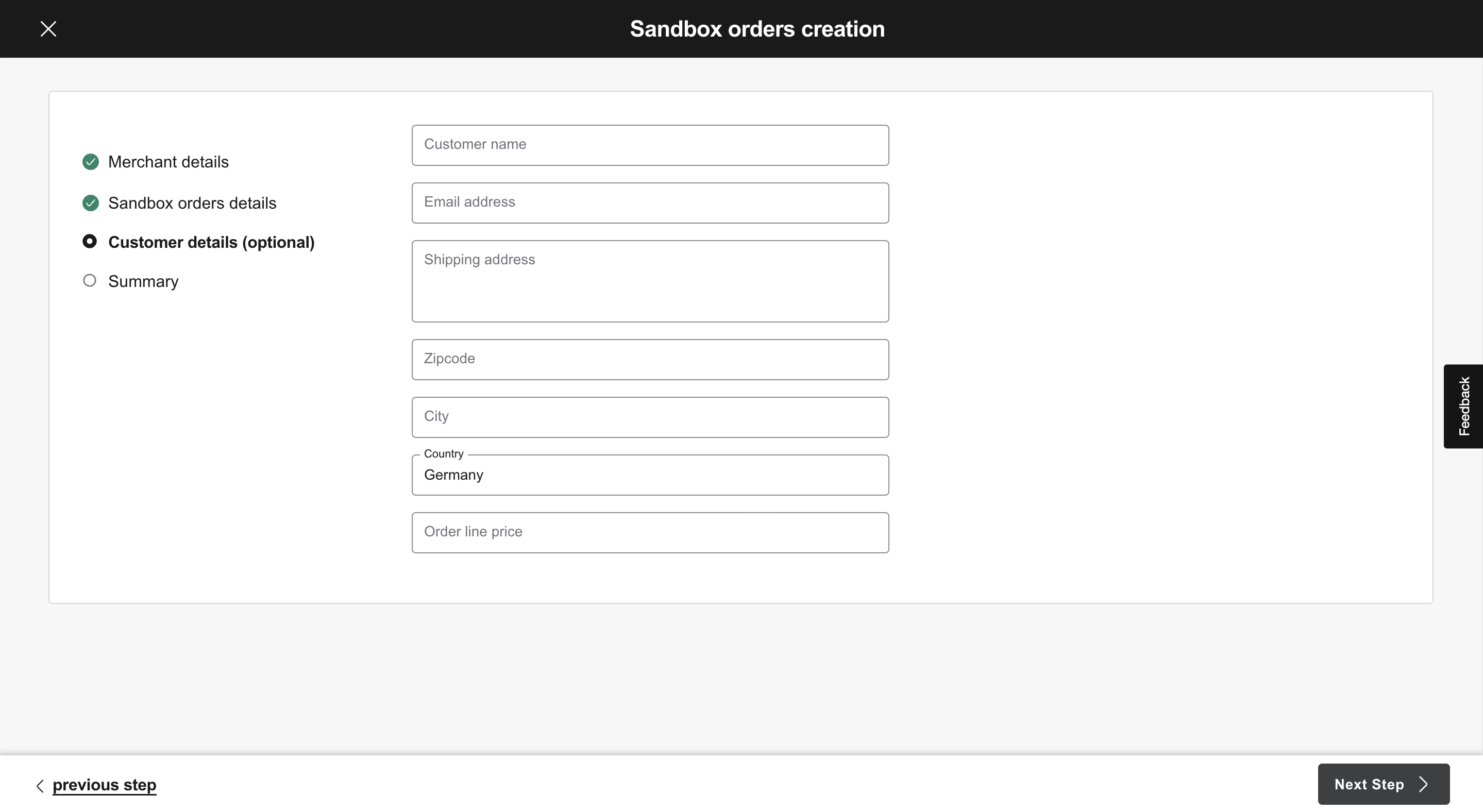 Sandbox Orders Optional fields