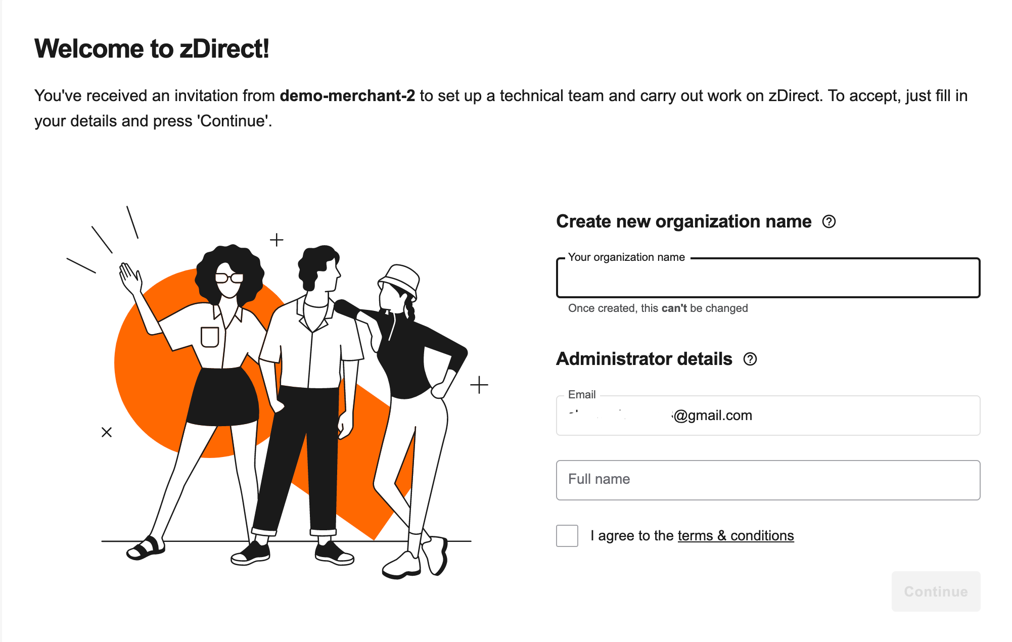 zDirect organization registration page
