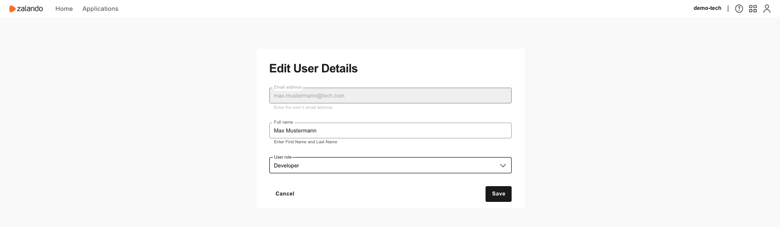 zDirect User Details Update Form